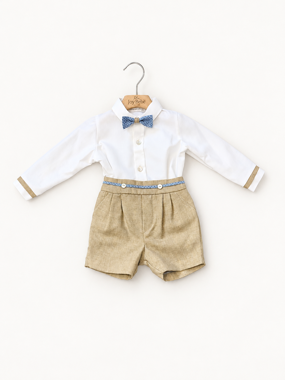 Completo Ponto por Ponto beige con papillon blu su gruccia Joy Bebé