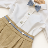 Completo Ponto por Ponto beige con papillon blu su gruccia Joy Bebé