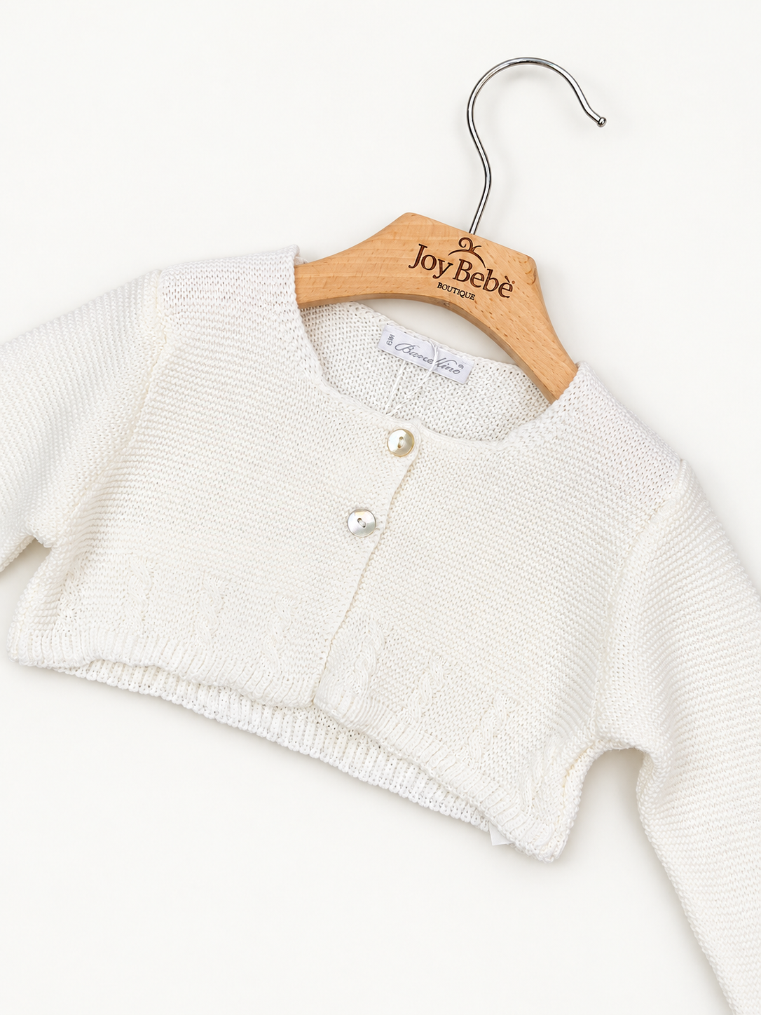 Cardigan Barcellino dettaglio 1, sfondo bianco caldo