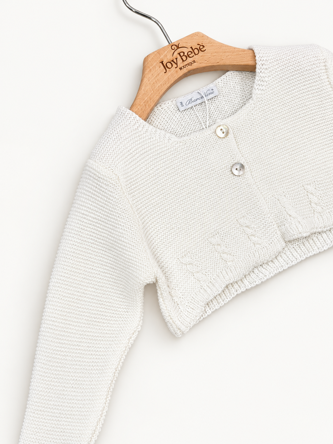 Cardigan Barcellino dettaglio 3, sfondo bianco caldo