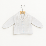 Cardigan Barcellino vista completa, sfondo bianco caldo
